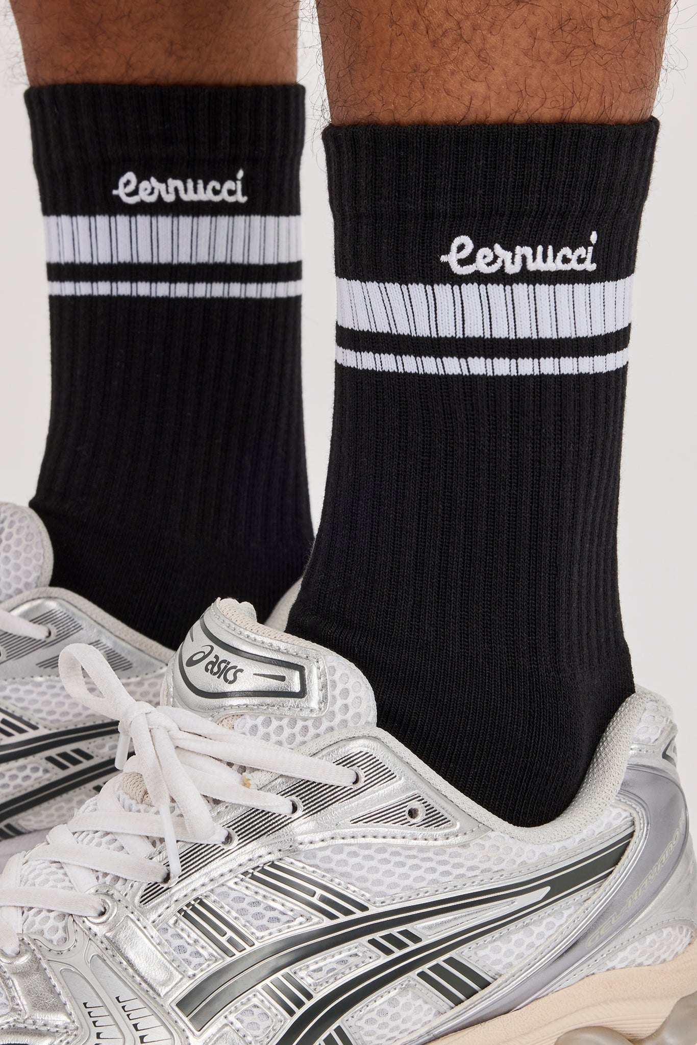 Double Stripe Logo Embroidered Socks - Black